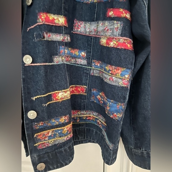 Denim & Co 100% cotton patchwork detail jacket Sz. L - Picture 5 of 9
